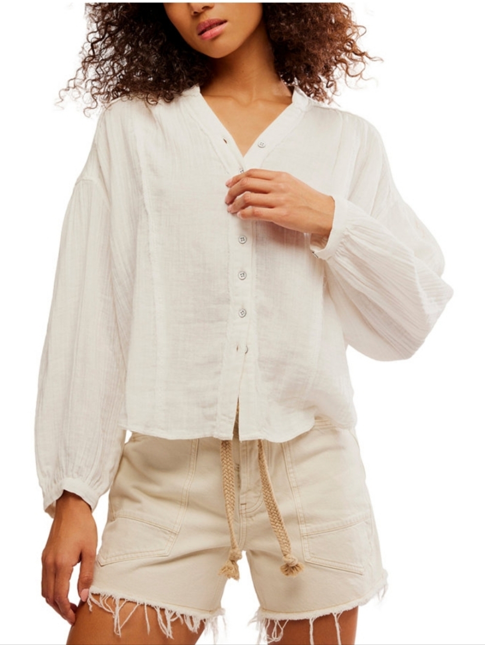 Free People Women's Valley Cotton Double-Cloth Shirt Size L!